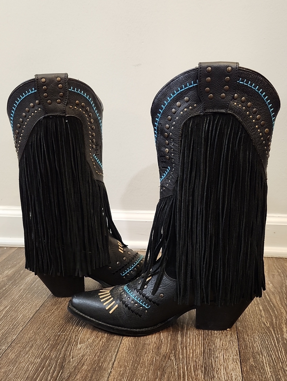 Dingo Womens Gypsy Fringe Leather Country Western Boots Black Size 10 DI 737 - Picture 5 of 12